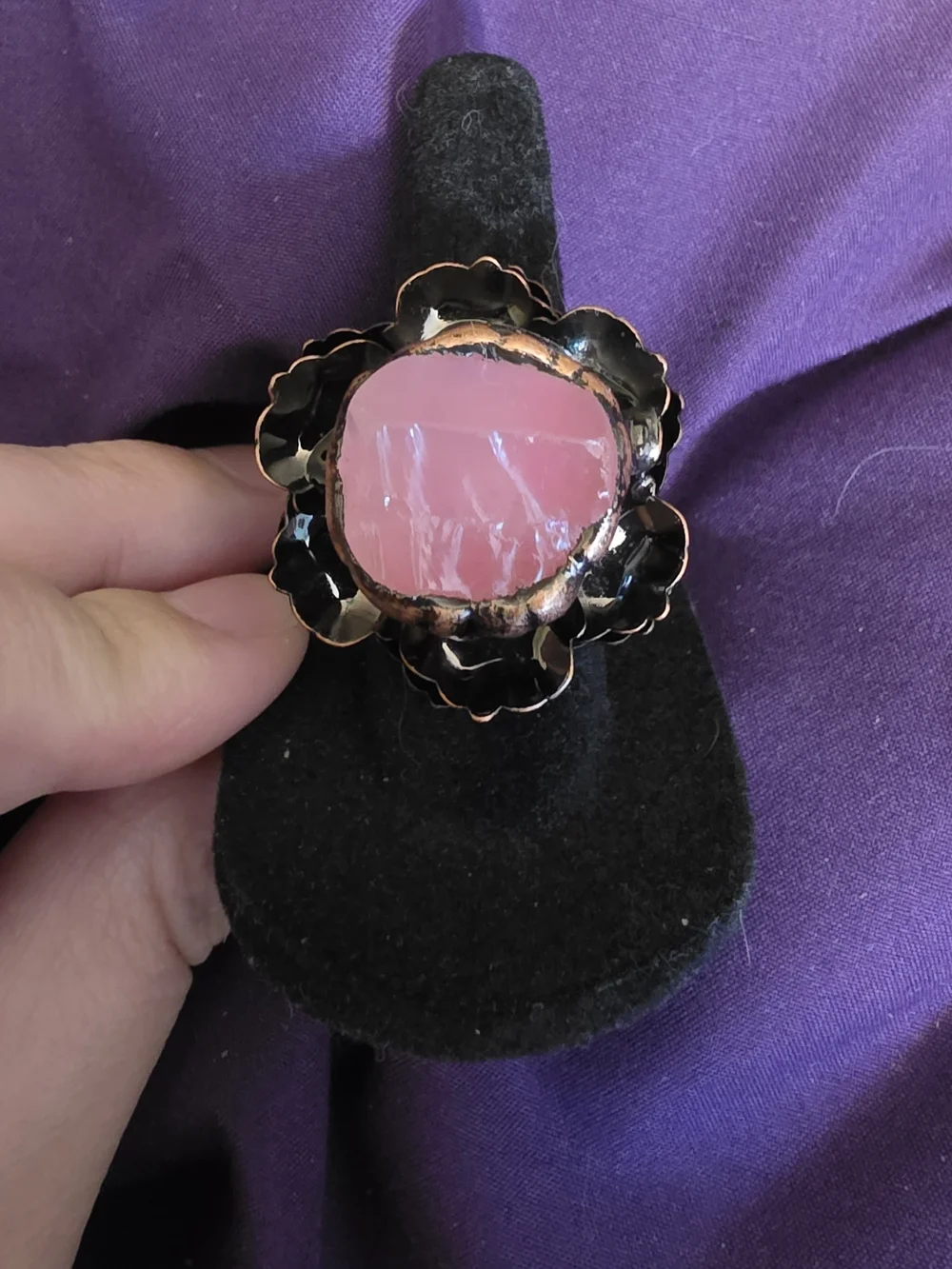 Adjustable Rose Quartz Flower Statement Ring